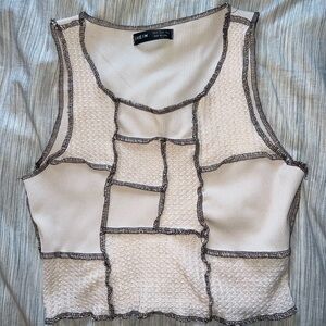 Beige Patchwork Crop Top